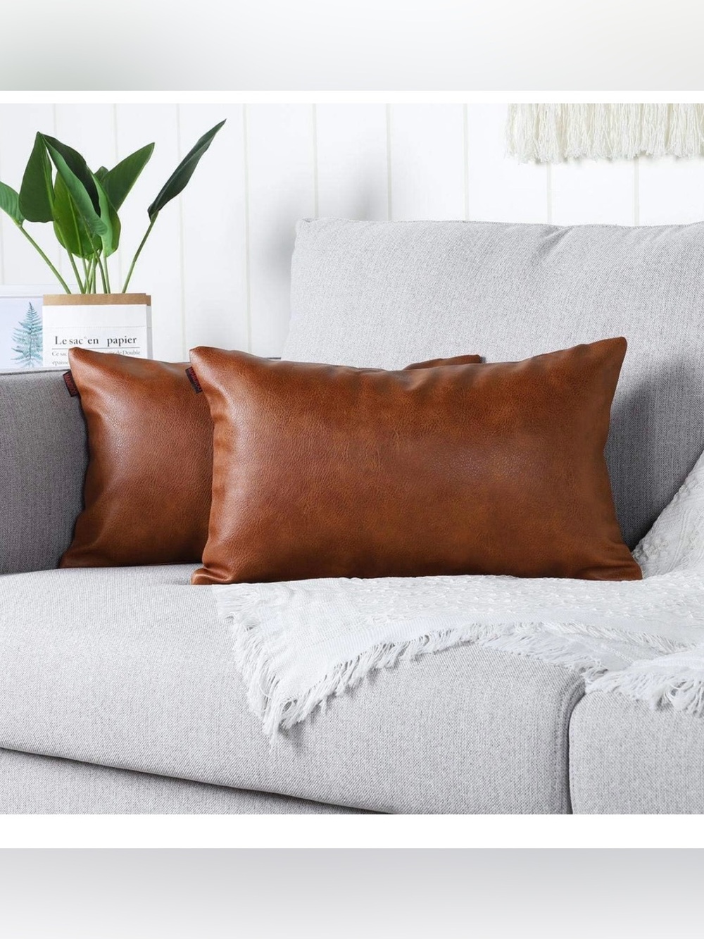 Set of 2 Faux Leather Accent Pillows